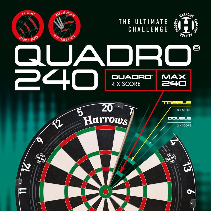 HARROWS Quadro 240 Dartboard Bristle Dart Board Steel Bristle Boards