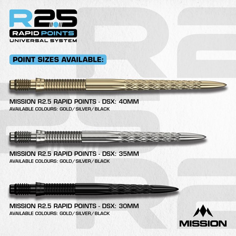 Mission R2.5 Rapid Point RP DSX Silber/Schwarz/Gold 30/35/40 mm Wechselspitzen