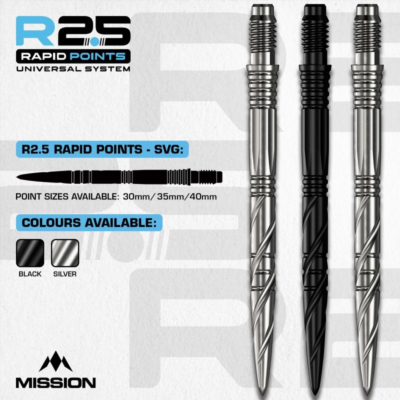 Mission R2.5 Rapid Point RP SGV Silber/Schwarz 30/35/40 mm Wechselspitzen