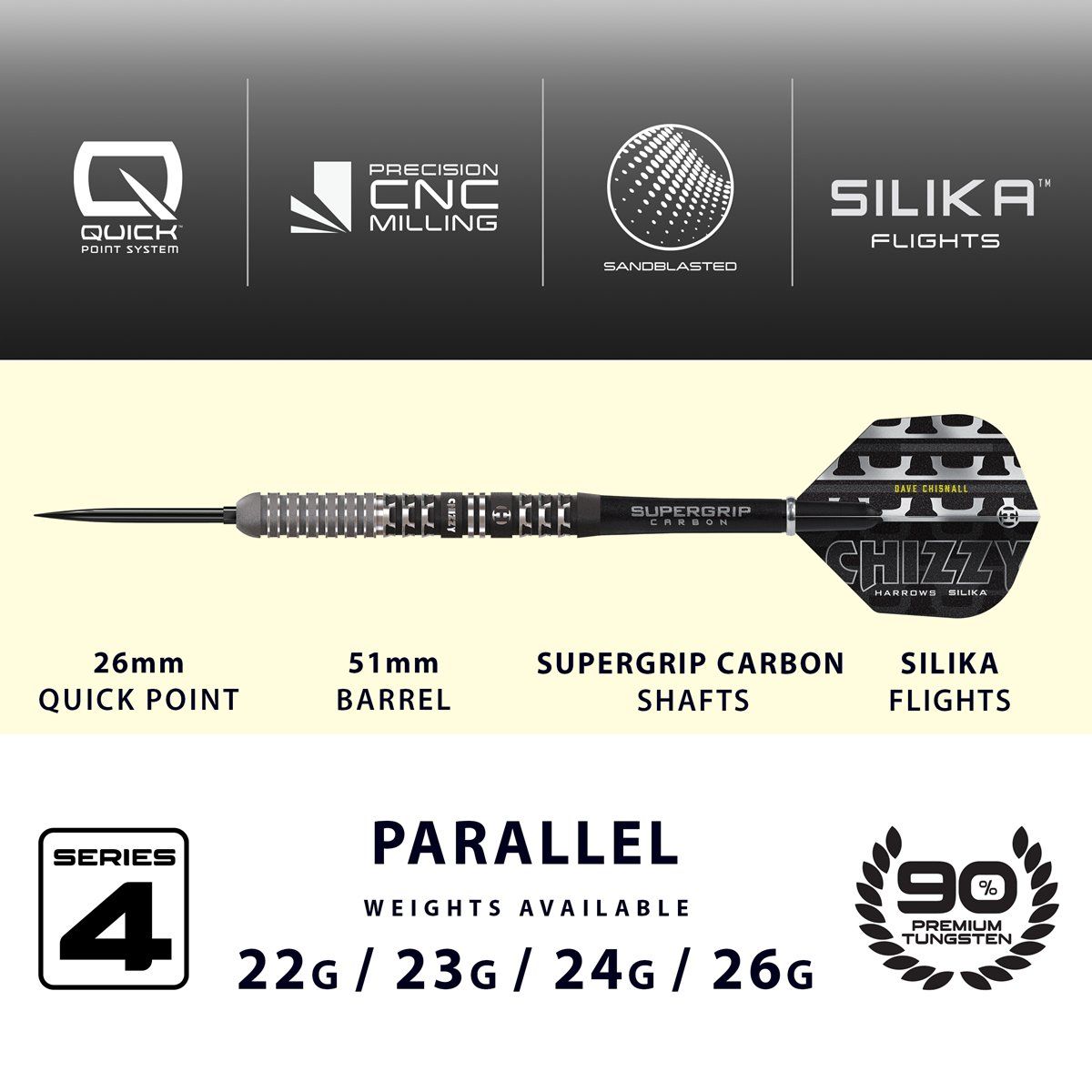 Harrows Dave Chizzy Chisnall G4 90% Quick Point Steeldarts 22/23/24/26 Gramm Steeldarts