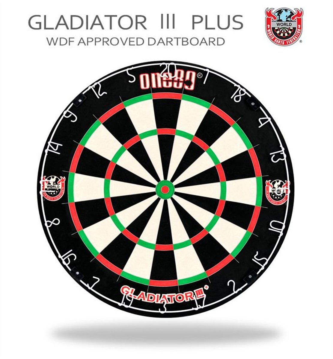 one80 Gladiator III Plus mit WDF Logo Steeldartboard inkl. Aufhängung Bristle Board Dartscheibe