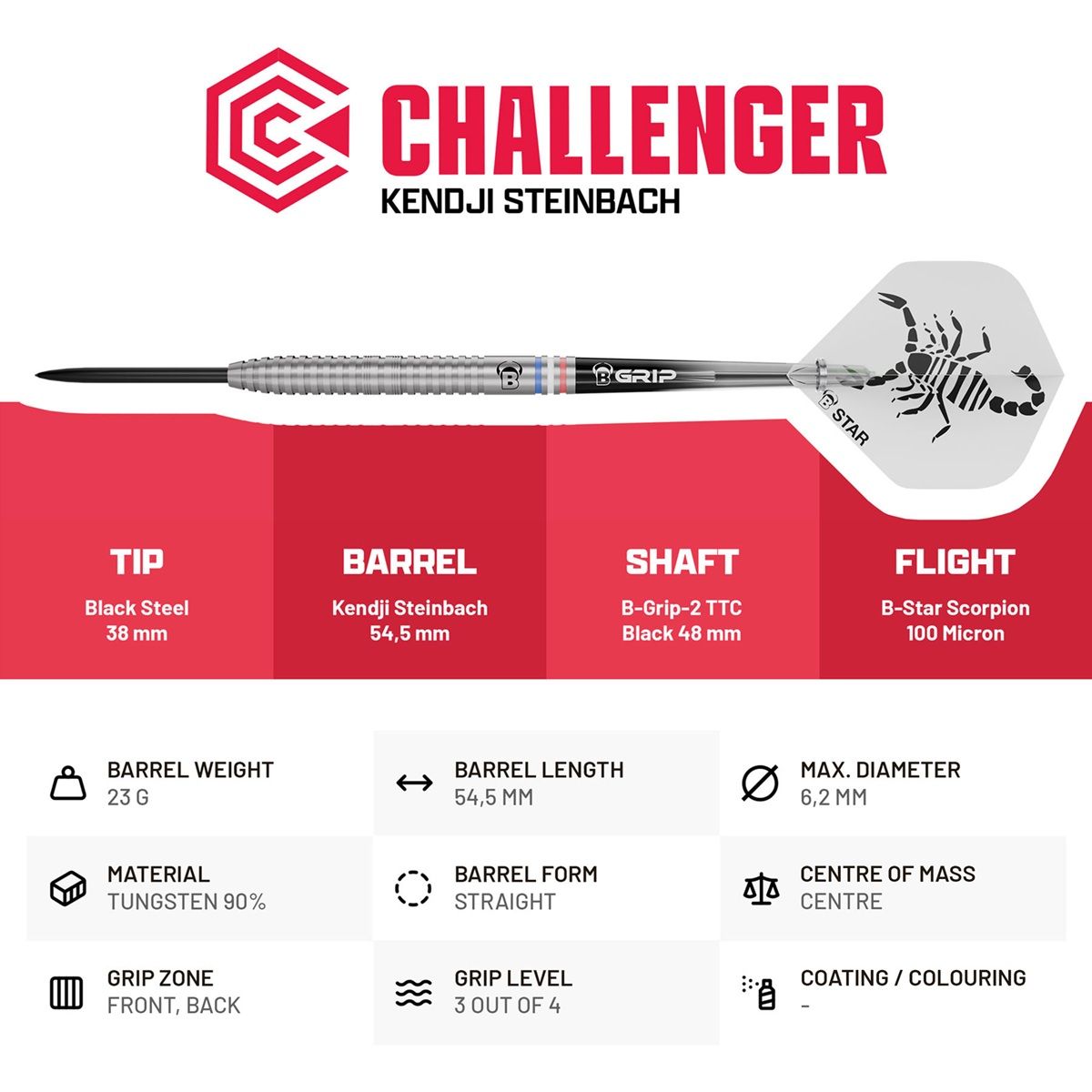 Bull´s Challenger Kendji Steinbach 90% Steeldarts 23 Gramm Steeldarts