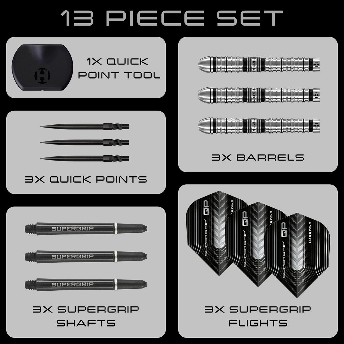 Harrows Supergrip QP Tapered 90% Quick Points Steeldarts 22/23/24/26/28/30 Gramm Steeldarts