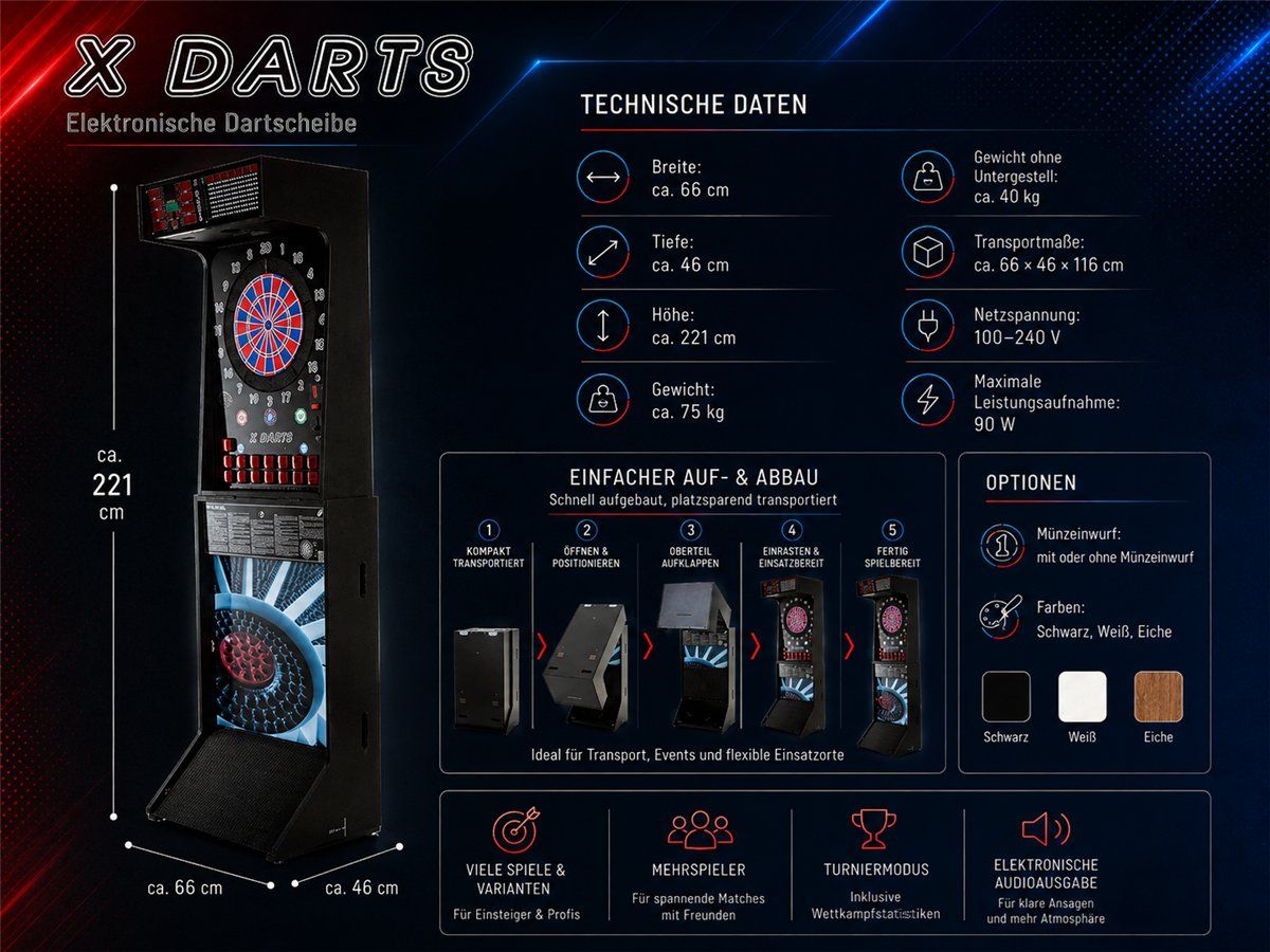 X-Darts Elektronischer Dartautomat – Profi E-Dart Automat für Gastronomie, Vereine & Zuhause E-Dartscheibe