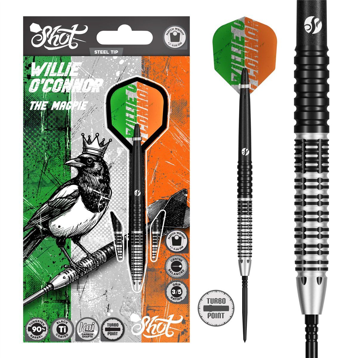 Shot! Pro Series Willie O´Connor Magpie TP 90% Steeldart 23/24 Gramm Steeldarts
