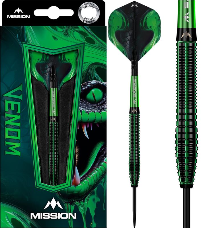Mission Venom Darts Black & Green Electro Plated 90% Steeldarts 23/25 Gramm Steeldarts