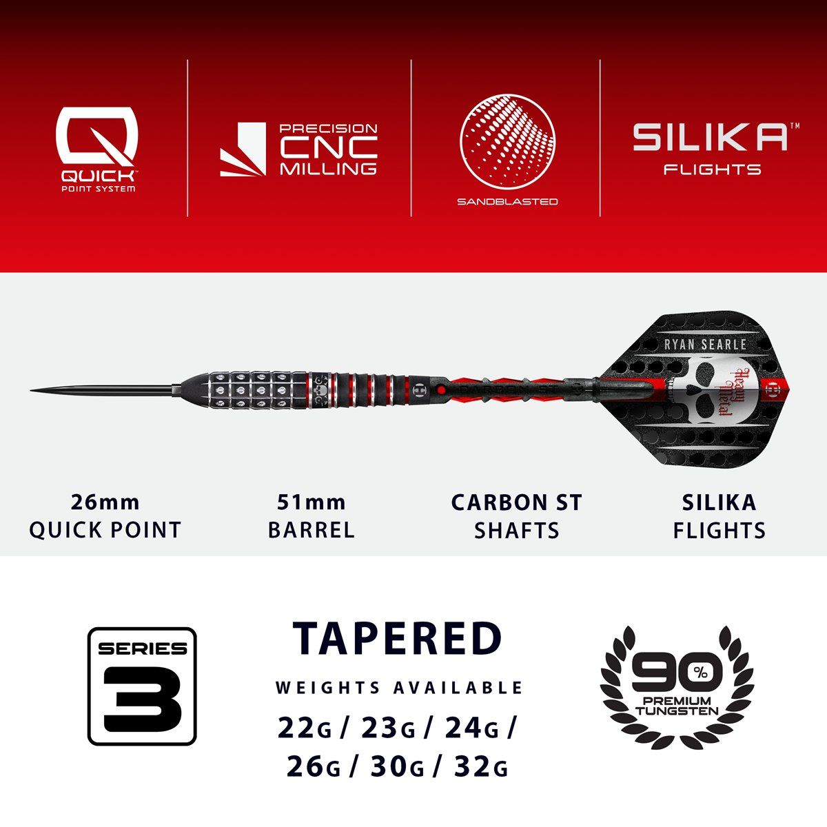 Harrows Ryan Searle G3 90% Quick Points Steeldarts 22/23/24/26/30/32 Gramm Steeldarts