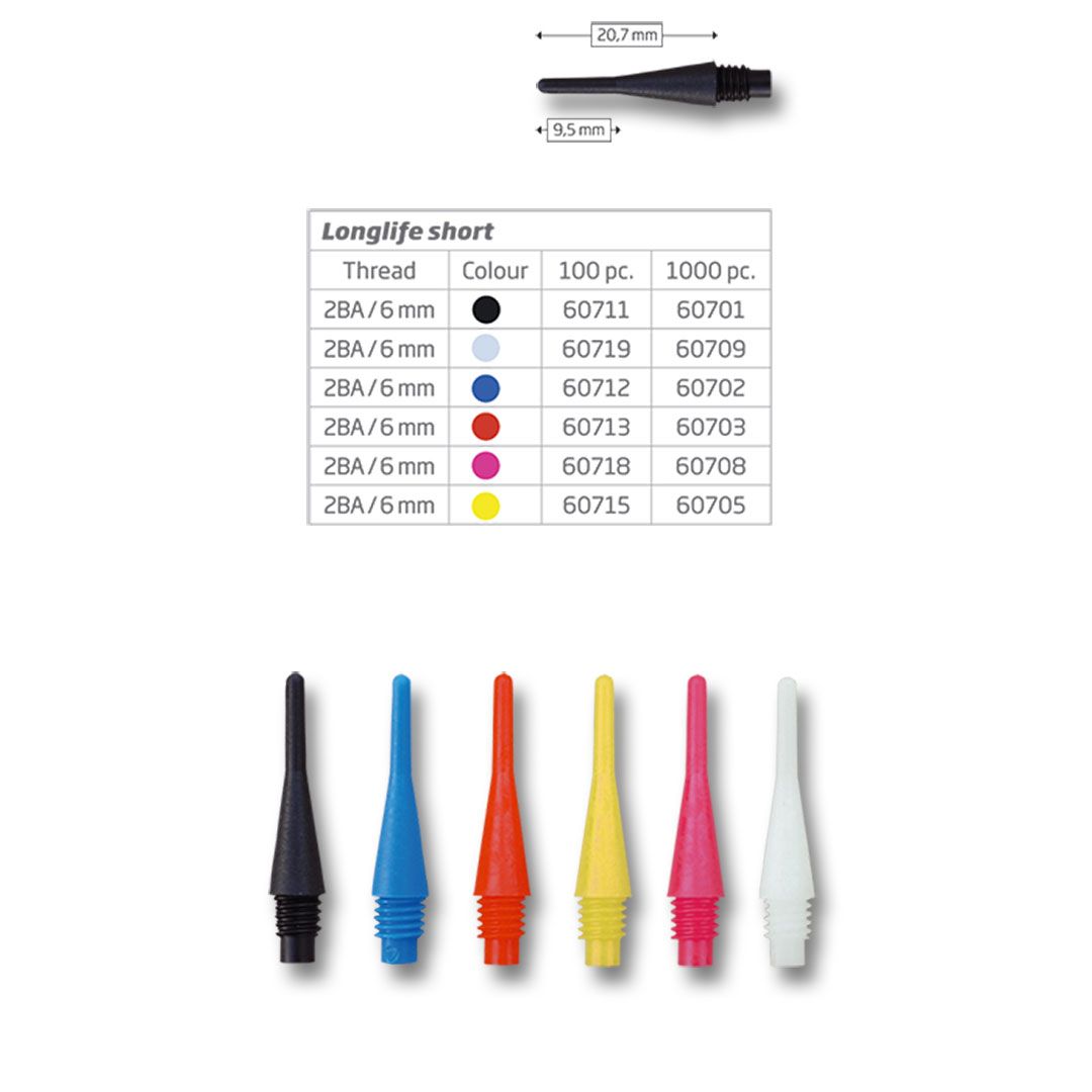 BEAZD Bull´s Longlife Tips kurz 6mm 2BA Soft Dart Spitzen