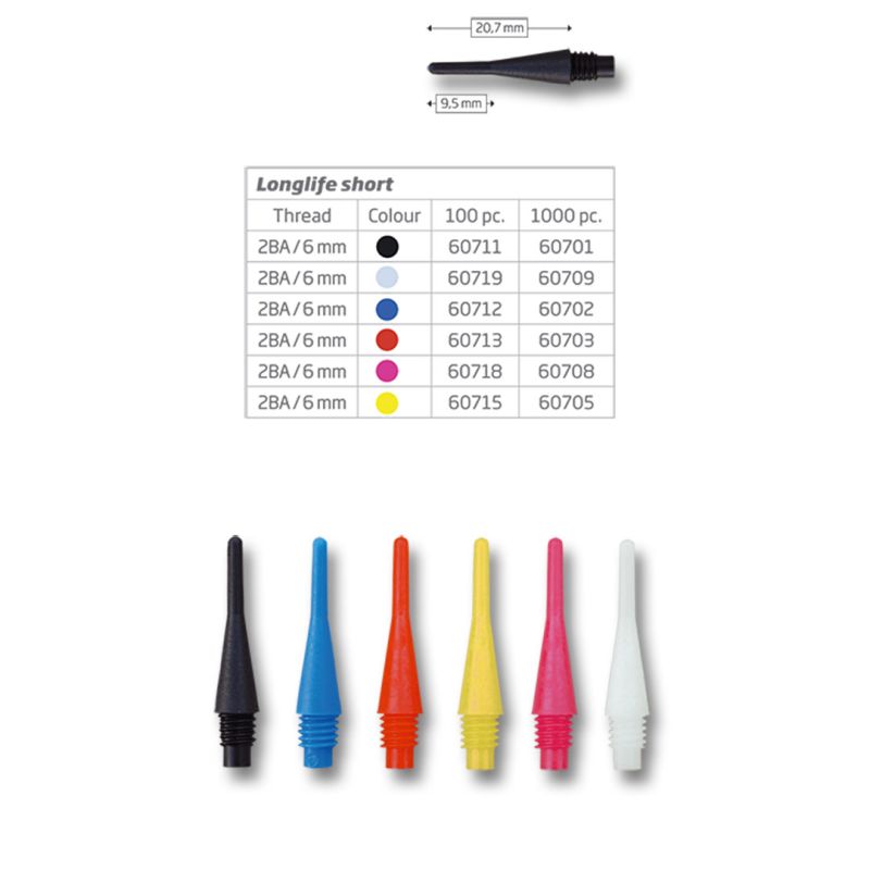 BEAZD Bull´s Longlife Tips kurz 6mm 2BA Soft Dart Spitzen