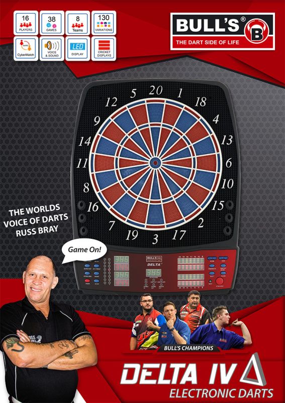 BULL'S Delta IV RB Sound Elektronik Dartboard RUSS BRAY Stimme E-Dartscheibe