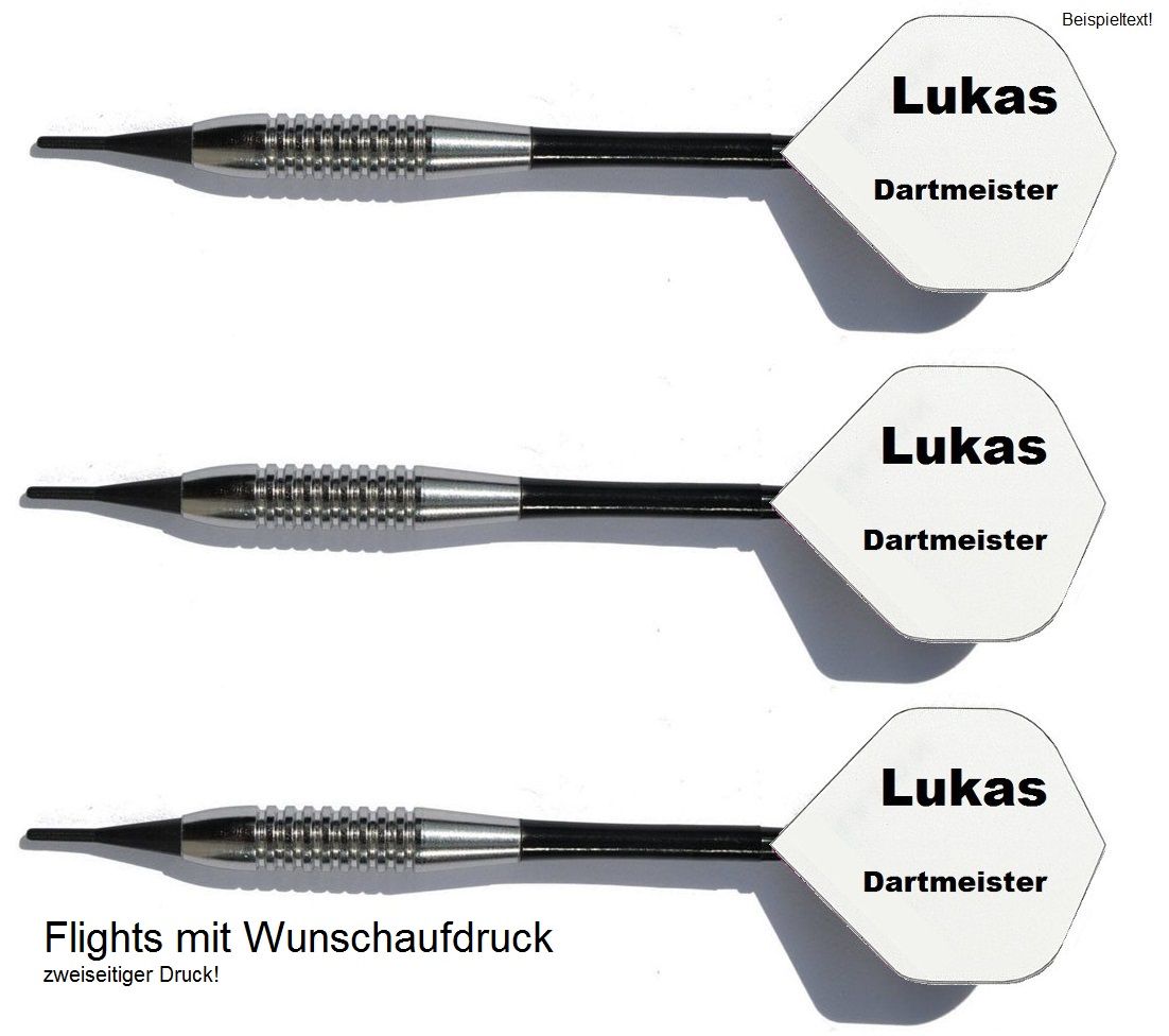 3 x Dartpfeile Chrom + 10 Satz Flights mit eigenem Aufdruck Geschenkidee Softdarts