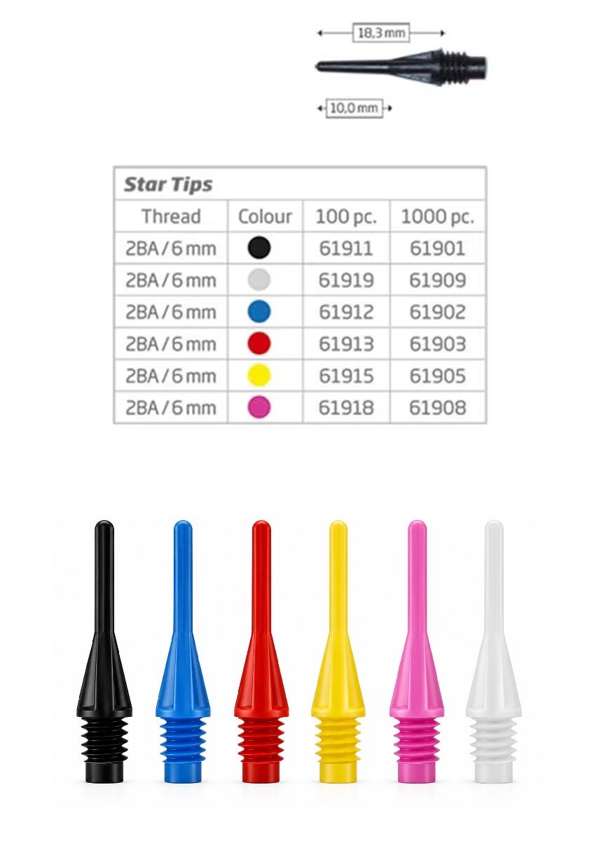 BEAZD Bull´s Star Tips 6mm 2BA 100 oder 1000 Stück Soft Dart Spitzen