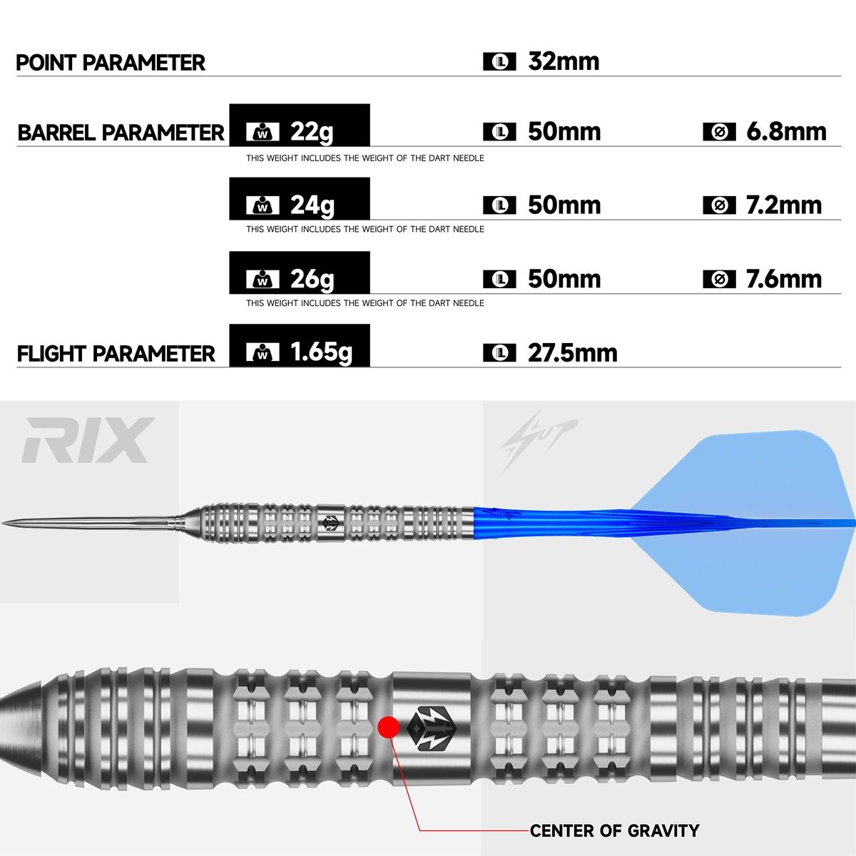 Caliburn EZ-EVO RIX R4 90% Steeldarts 22/24/26 Gramm Steeldarts