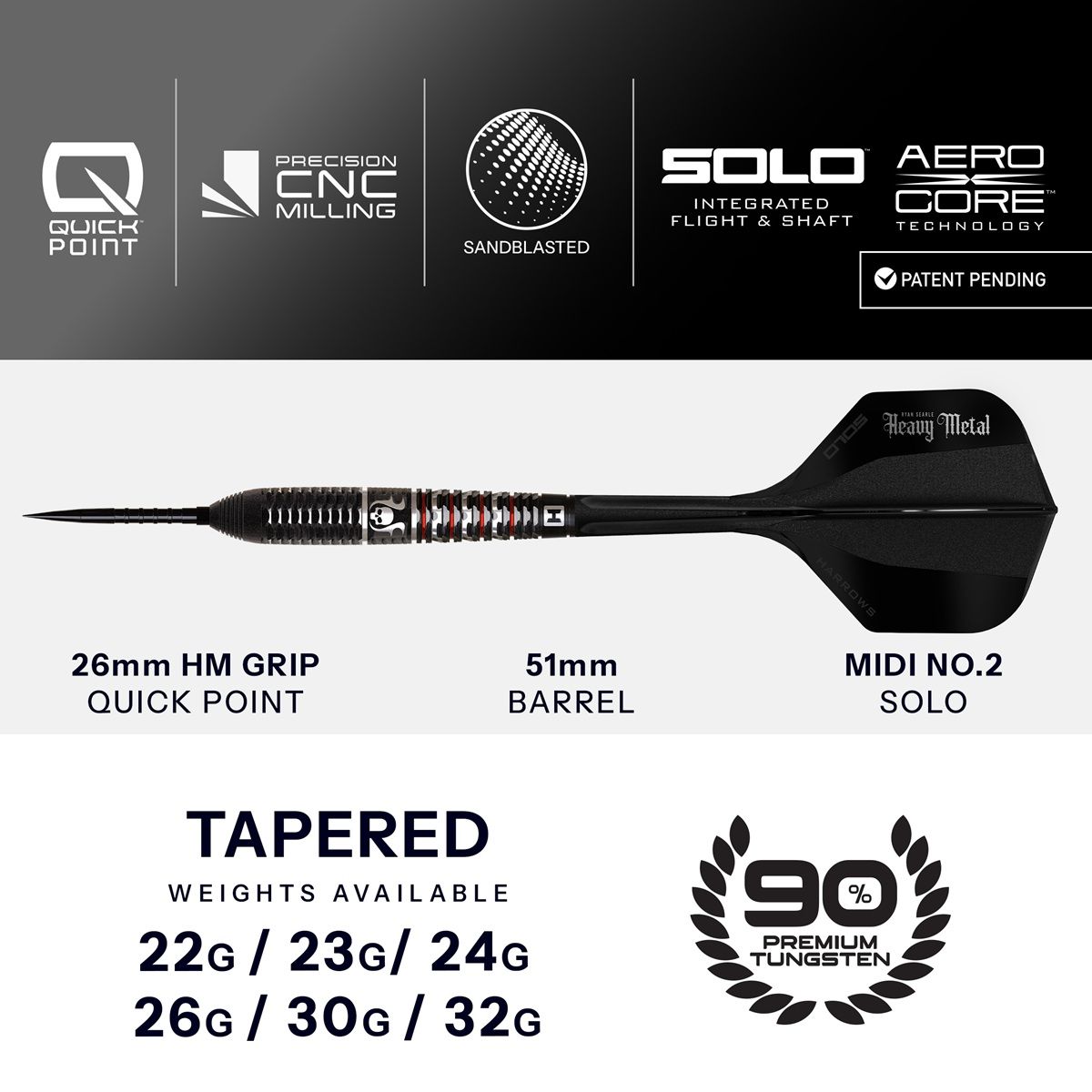Harrows Ryan Searle GEO Quick Point 90% Steeldarts 22/23/24/26/30/32 Gramm Steeldarts