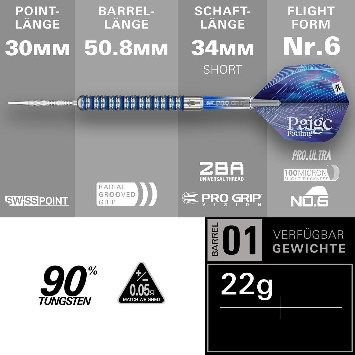 Target Paige Pauling SP 90% Steeldarts 22 Gramm Steeldarts
