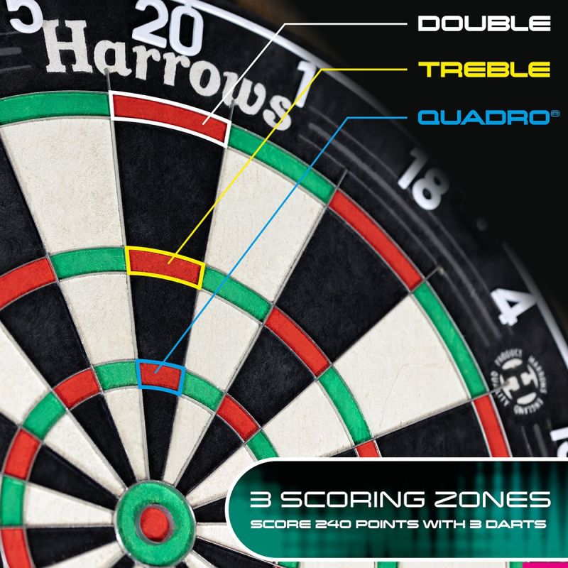 HARROWS Quadro 240 Dartboard Bristle Dart Board Steel Bristle Boards