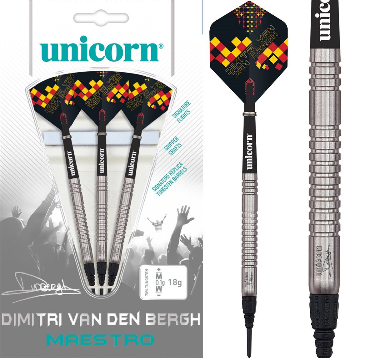 Unicorn Maestro Dimitri Van den Bergh 90% Tungsten Soft Dart Pfeile 18 Gramm Softdarts