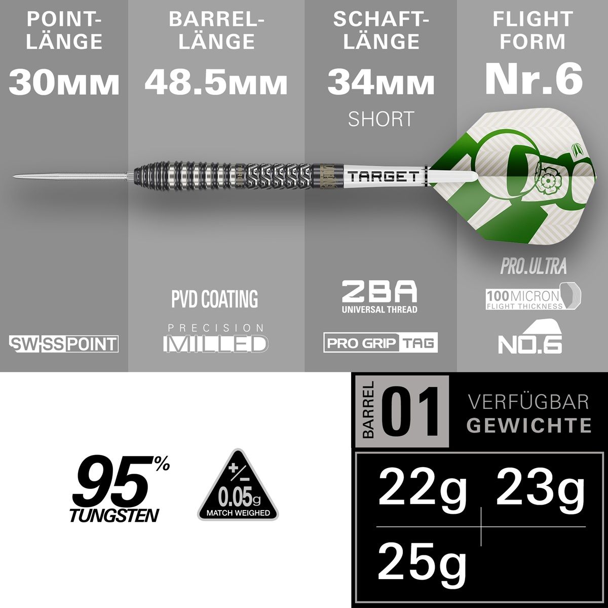 Target Charlie Manby SP 95% Steeldarts 22/23/25 Gramm Steeldarts