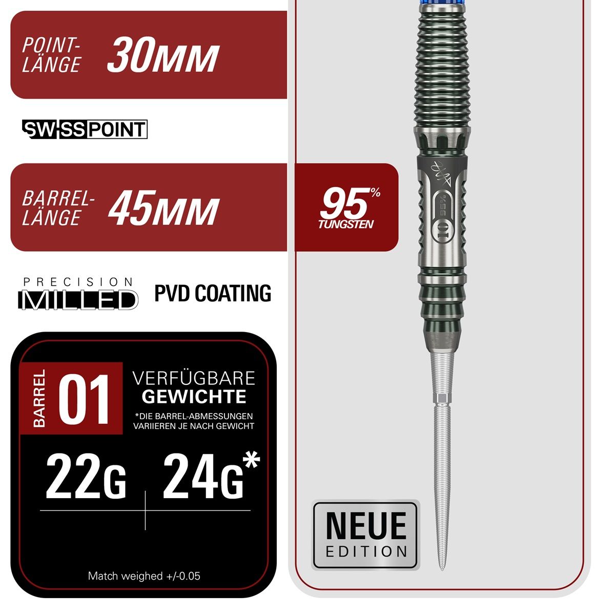 Target Rising Sun Haruki Muramatsu Gen 10.5 Swiss Point 95% Steeldarts 22/24 Gramm Steeldarts