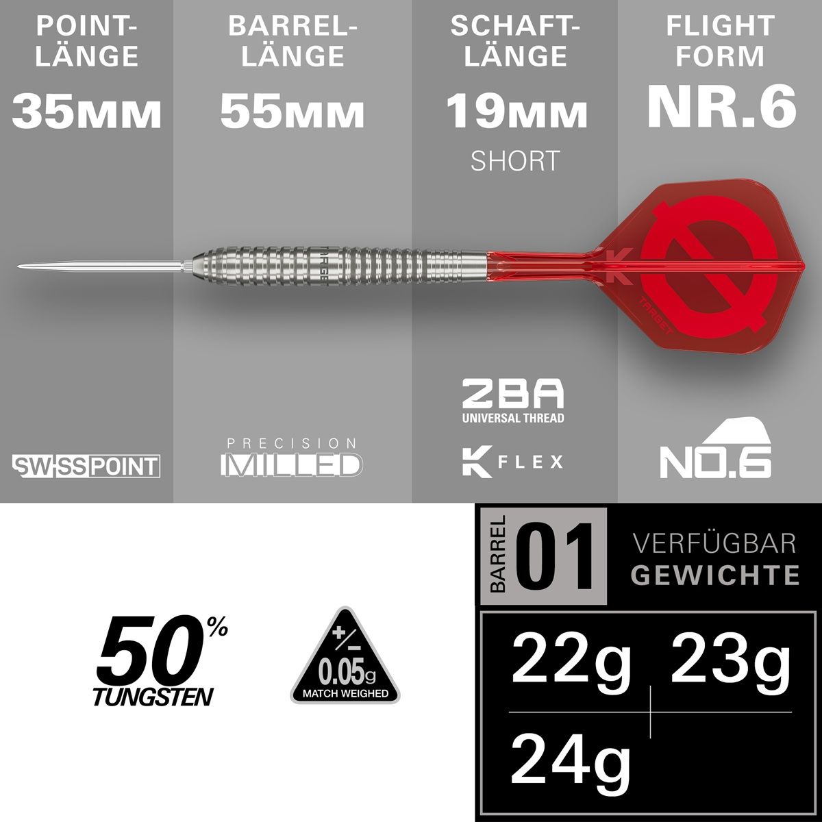 Target Group 01 SP 50% Steeldarts 22/23/24 Gramm Steeldarts