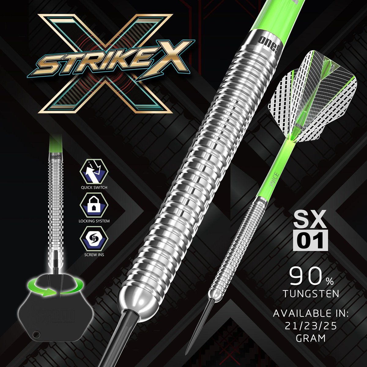 ONE80 Strike X SX01 90% Steeldarts 21/23/25 Gramm Steeldarts