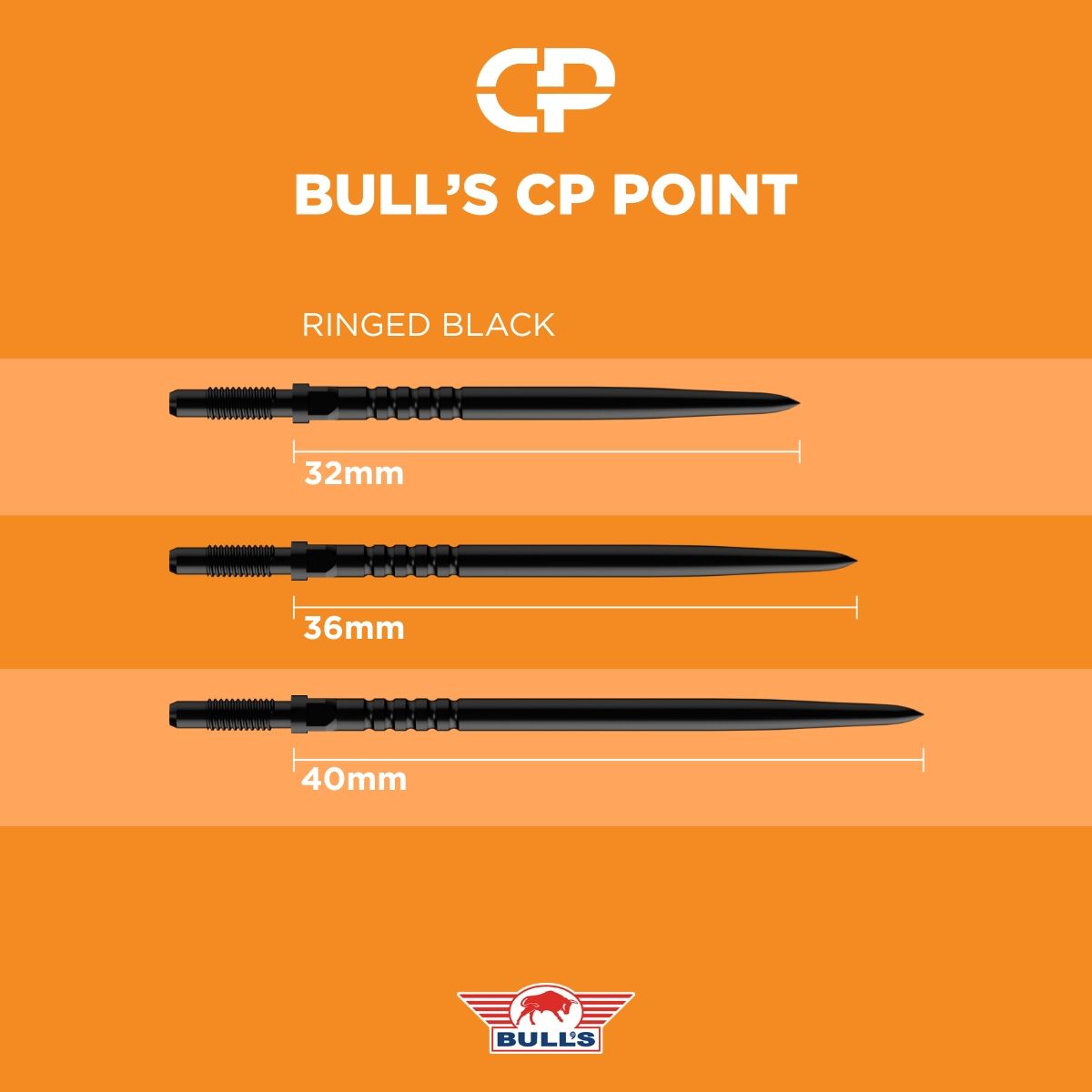 Bull´s CP Points Ringed Grip Black Steel Point Schwarz 32/36/40 mm Wechselspitzen