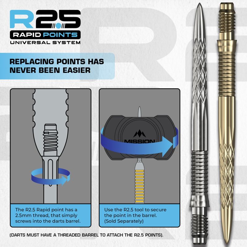 Mission R2.5 Rapid Point RP DSX Silber/Schwarz/Gold 30/35/40 mm Wechselspitzen