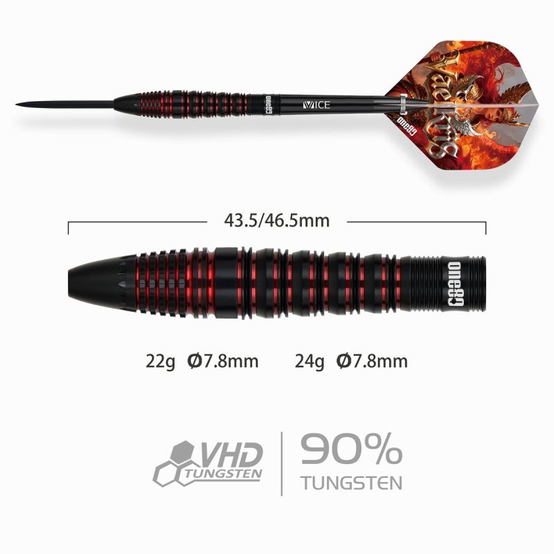 ONE80 Vaelkris V4 Steeldarts 22 Gramm + 5 Set Flights Steeldarts