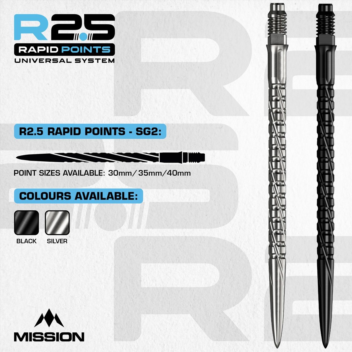 Mission R2.5 Rapid Point RP SG2 Silber/Schwarz 30/35/40 mm Wechselspitzen
