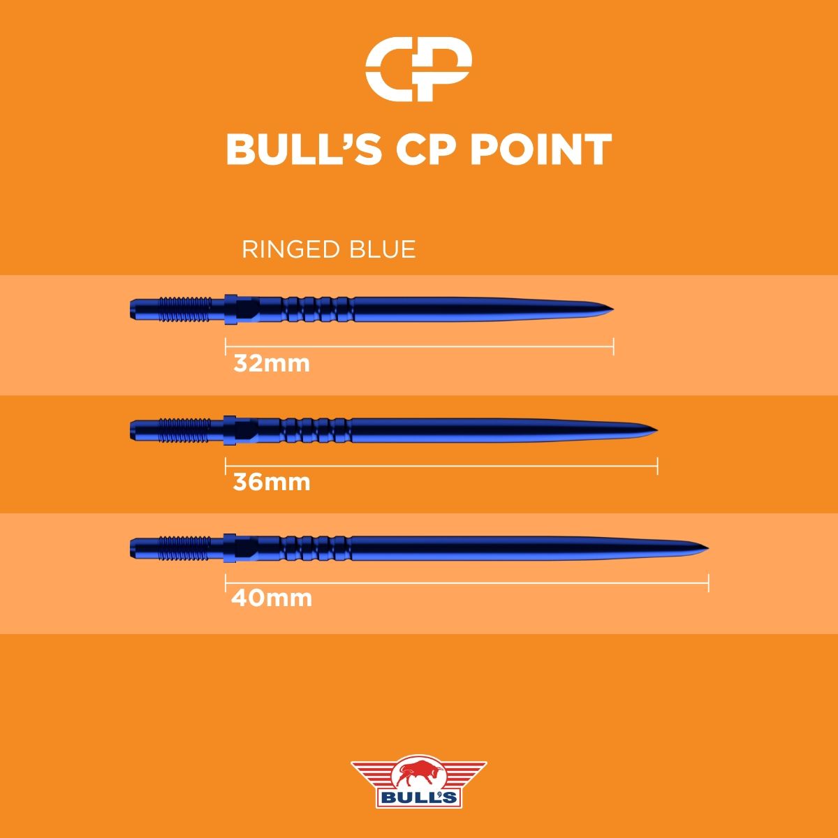 Bull´s CP Points Ringed Grip Blue Steel Point Blau 32/36/40 mm Wechselspitzen