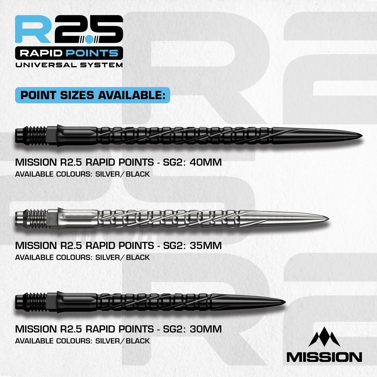 Mission R2.5 Rapid Point RP SG2 Silber/Schwarz 30/35/40 mm Wechselspitzen