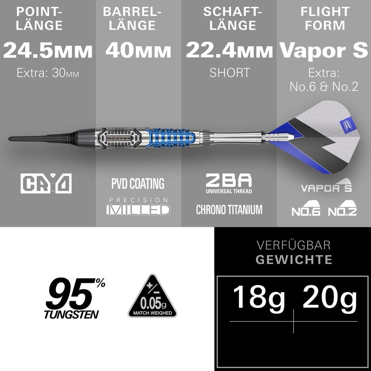 Target Phil Taylor Power Chrono 95% Softdarts 18/20 Gramm Softdarts