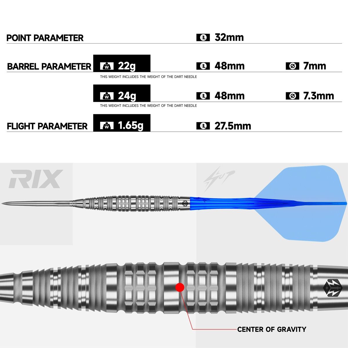 Caliburn EZ-EVO RIX R6 90% Steeldarts 22/24 Gramm Steeldarts
