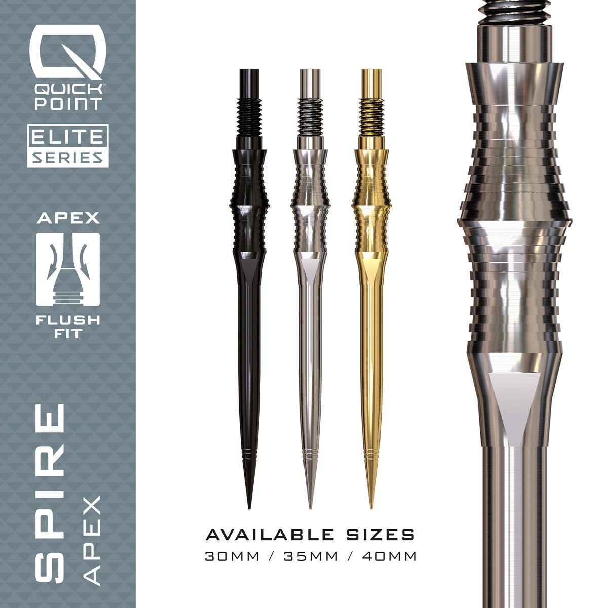Harrows Quick Points Apex Spire 30/35/40 mm Silber/Schwarz/Gold Wechselspitzen