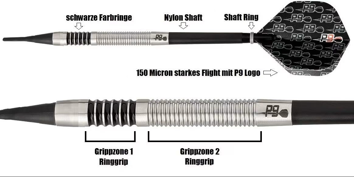 P9 Softdarts "MF" 90% Tungsten 18/20 Gramm Softdarts