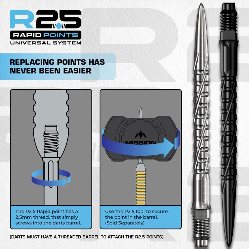 Mission R2.5 Rapid Point RP SG2 Silber/Schwarz 30/35/40 mm Wechselspitzen