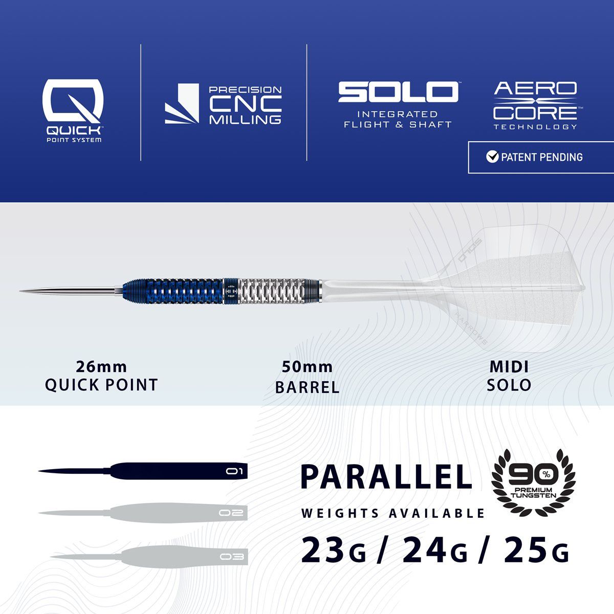 Harrows Geo Parallel 90% Quick Points Steeldarts 23/24/25 Gramm Steeldarts