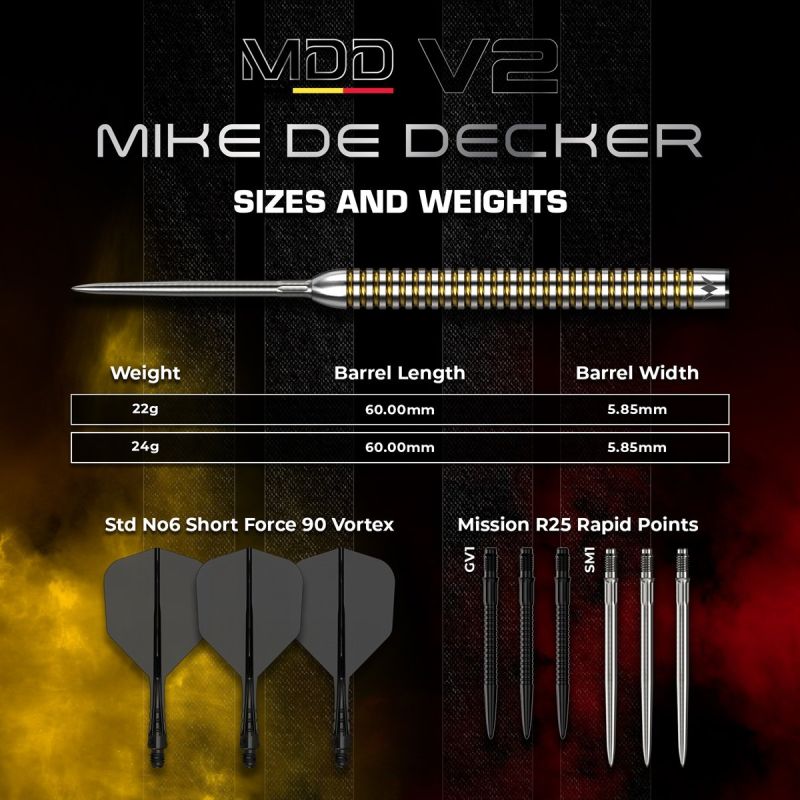 Mission Mike De Decker V2 RP 95% Steeldarts 22/24 Gramm Steeldarts