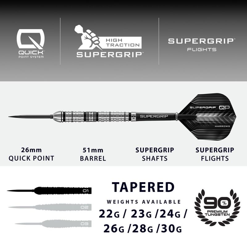 Harrows Supergrip QP Tapered 90% Quick Points Steeldarts 22/23/24/26/28/30 Gramm Steeldarts
