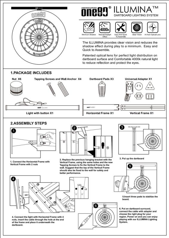 one80 LED Beleuchtungssystem Illumina für Dartboards Dartscheiben Boardzubehör
