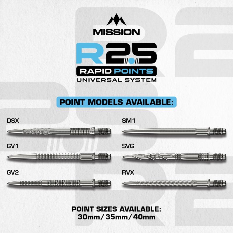 Mission R2.5 Rapid Point RP SM1 Silber/Schwarz 30/35/40 mm Wechselspitzen