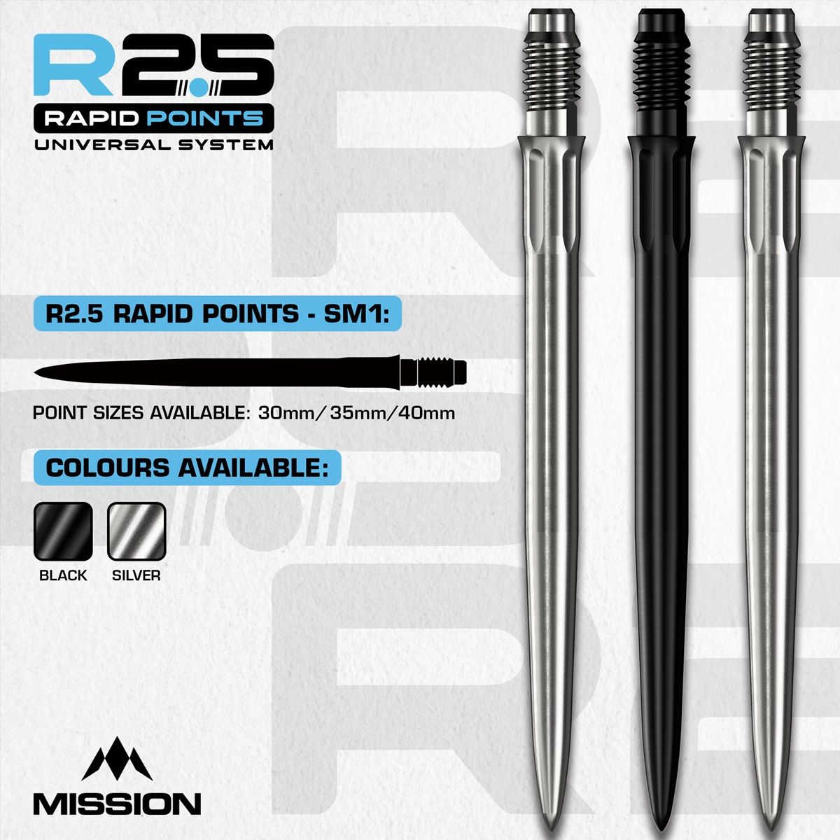 Mission R2.5 Rapid Point RP SM1 Silber/Schwarz 30/35/40 mm Wechselspitzen