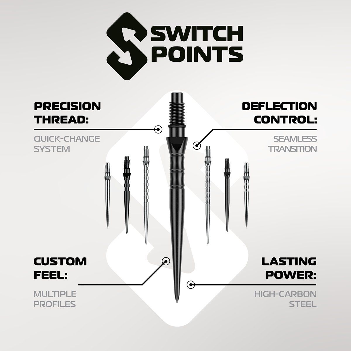 Winmau Switch Points Groove 26/30/40 mm Silber/Schwarz Wechselspitzen